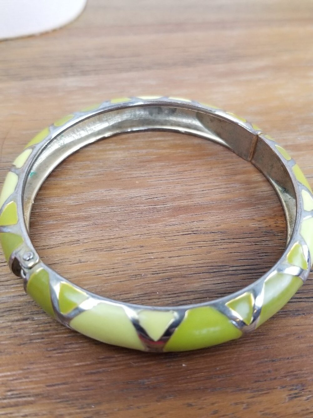 Hinged Bangle Bracelet Shades of Green 3" Silver Tone